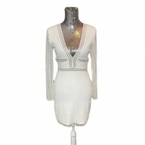 White Lace Bodycon Mini Dress Medium Long Sleeve Fitted Party Cocktail Date